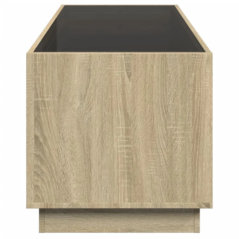 Table basse de salon design moderne avec LED 90 x 50 x 50 cm bois d'ingénierie couleur chêne et verre DEC037492