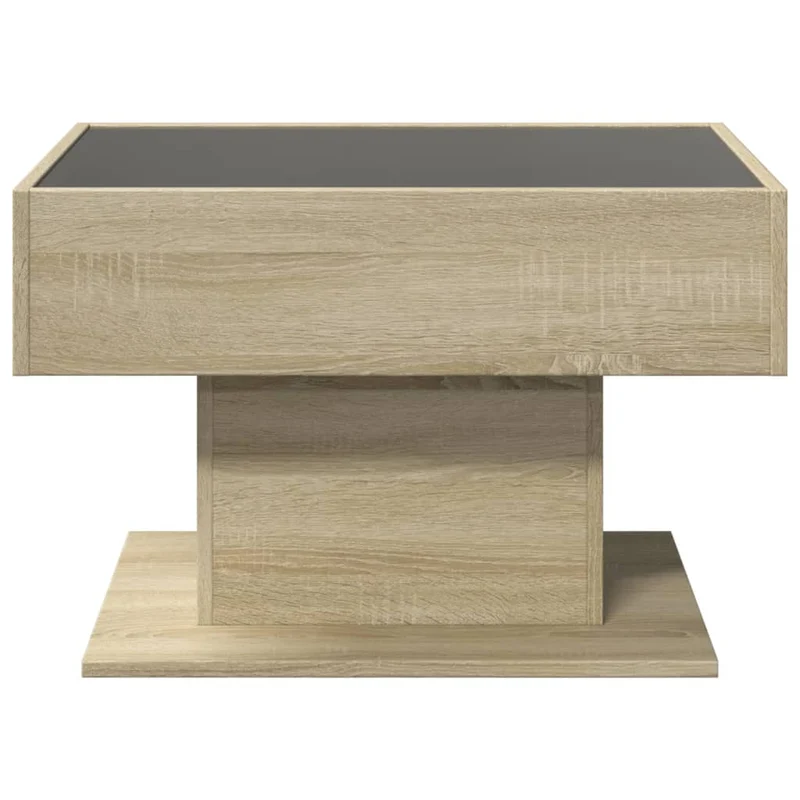 Table basse de salon design moderne avec LED 70 x 50 x 45 cm bois d'ingénierie couleur chêne et verre DEC037419
