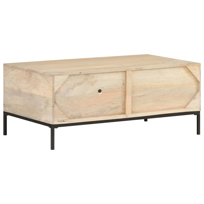 Table basse de salon avec tiroris design rustique 90 x 50 x 37 cm bois de manguier et canne naturelle et acier DEC037230