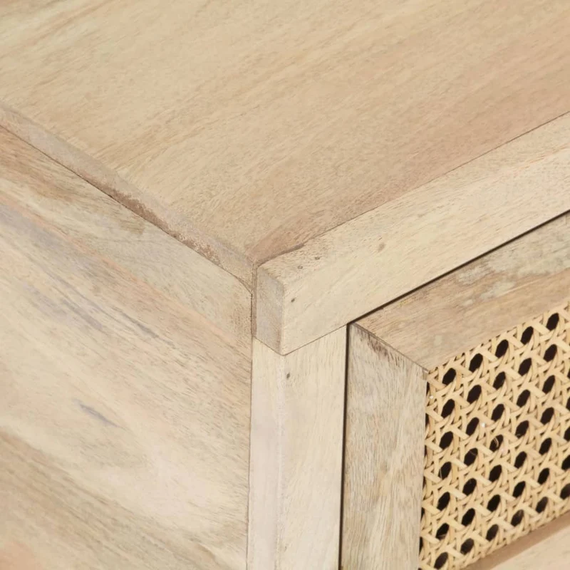 Table basse de salon avec tiroris design rustique 90 x 50 x 37 cm bois de manguier et canne naturelle et acier DEC037230