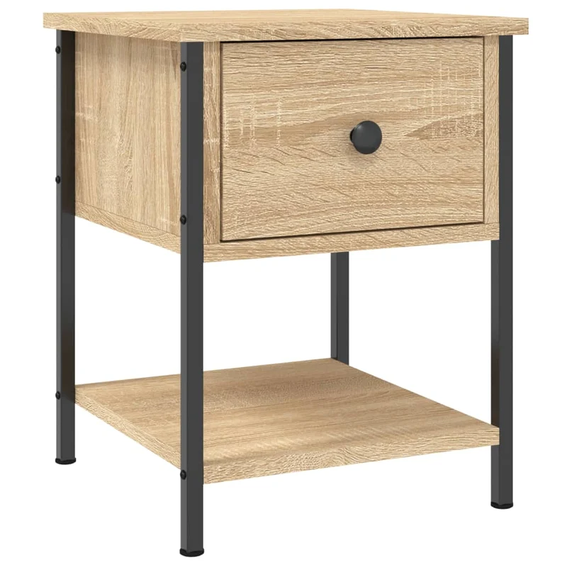 Lot de 2 tables de chevet avec tiroir et étagère 34 x 35,5 x 45 cm bois d'ingénierie couleur chêne et fer DEC035220