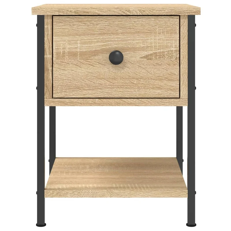 Lot de 2 tables de chevet avec tiroir et étagère 34 x 35,5 x 45 cm bois d'ingénierie couleur chêne et fer DEC035220