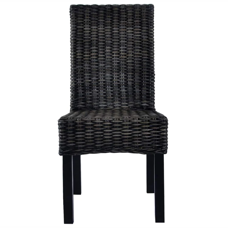Lot de 4 chaises de salle à manger cuisine noir Rotin Kubu et bois de manguier CDS021791