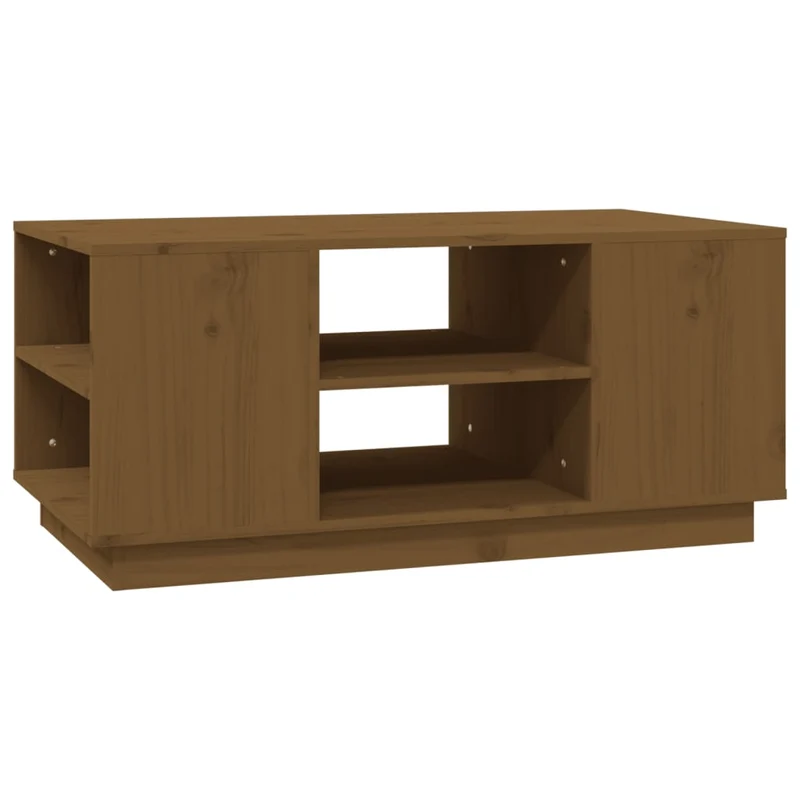 Table basse avec étagères design moderne 90 x 49 x 40,5 cm bois massif de pin marron DEC039505