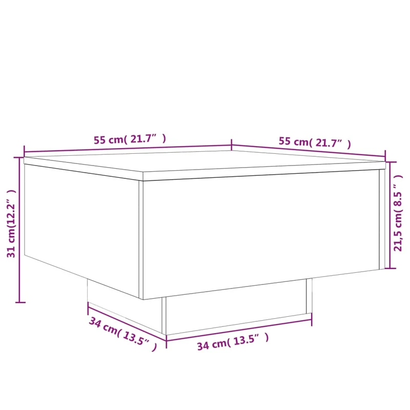 Table basse design moderne et contemporaine 55 x 55 x 31 cm bois d'ingénierie gris DEC039304