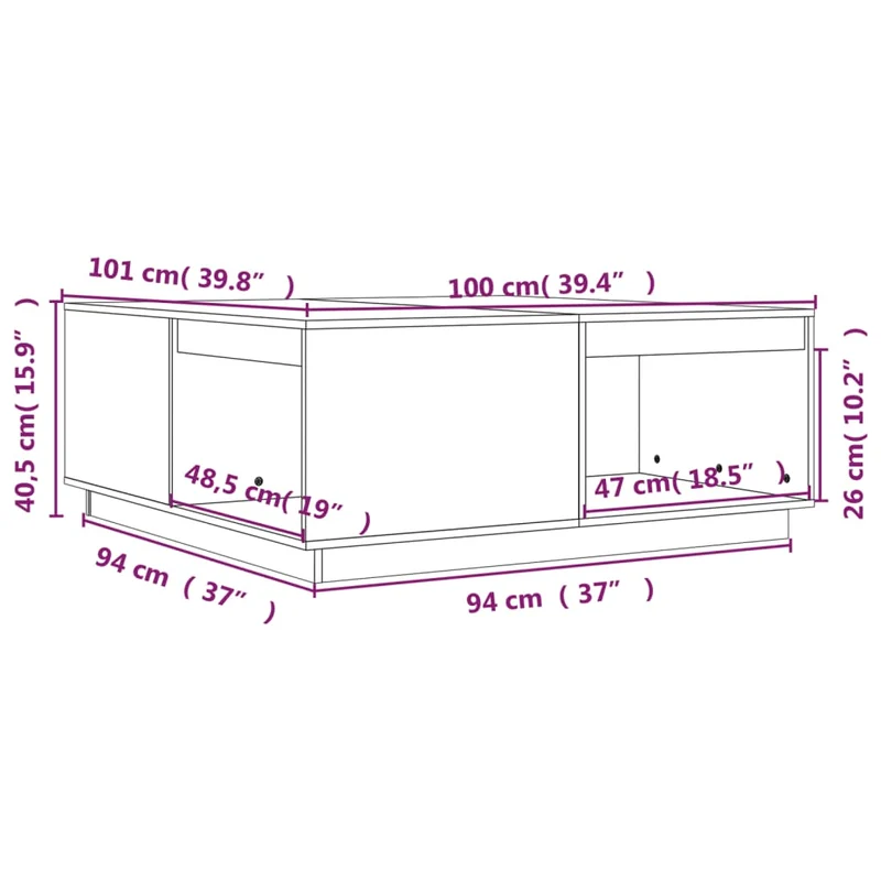 Table basse design moderne et contemporaine 100 x 101 x 40,5 cm bois massif de pin gris DEC039146