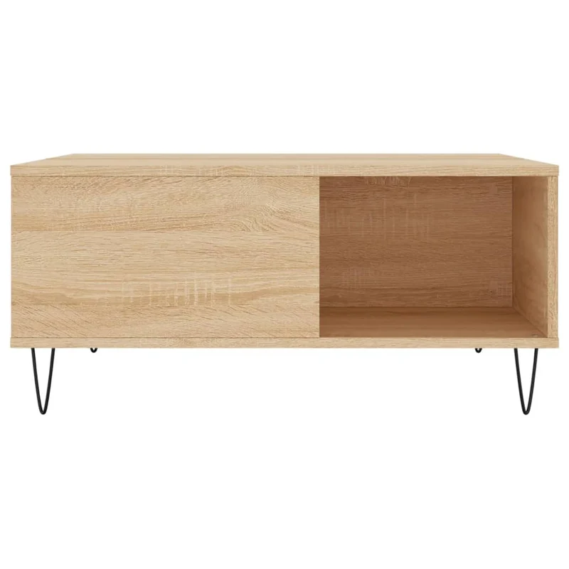 Table basse design moderne et contemporaine 80 x 80 x 36,5 cm bois d'ingénierie couleur chêne et métal DEC039009