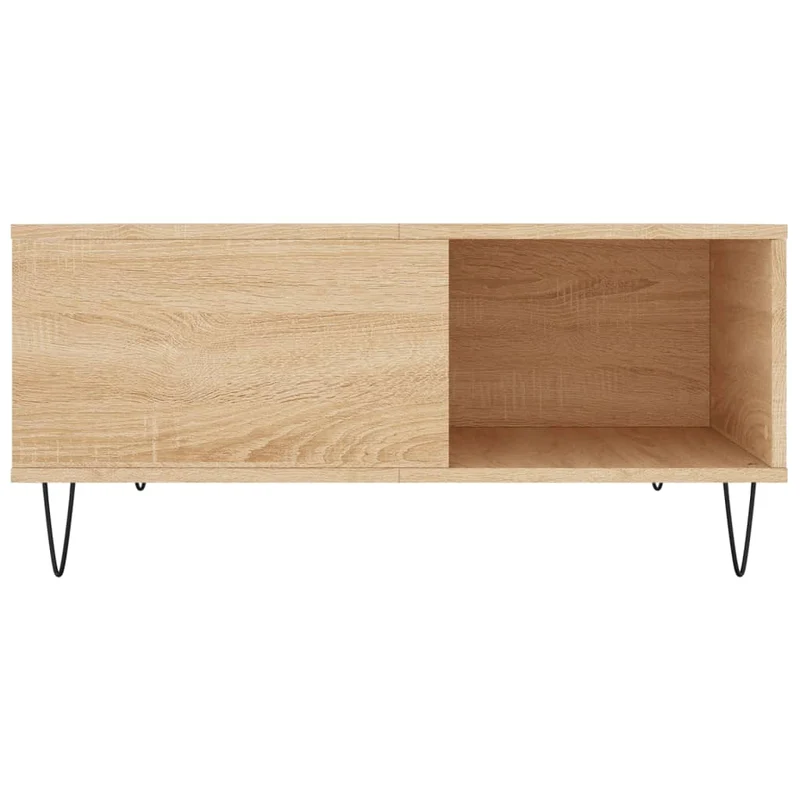 Table basse design moderne et contemporaine 80 x 80 x 36,5 cm bois d'ingénierie couleur chêne et métal DEC039009