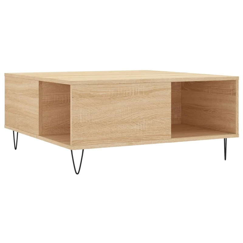 Table basse design moderne et contemporaine 80 x 80 x 36,5 cm bois d'ingénierie couleur chêne et métal DEC039009