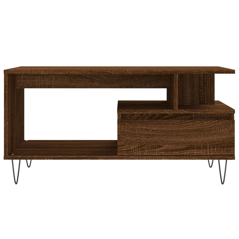 Table basse avec tiroir design industriel 90 x 49 x 45 cm bois d'ingénierie marron et métal DEC038780