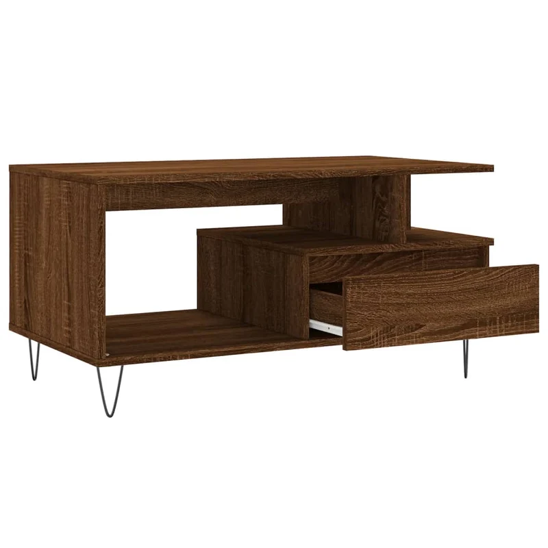 Table basse avec tiroir design industriel 90 x 49 x 45 cm bois d'ingénierie marron et métal DEC038780