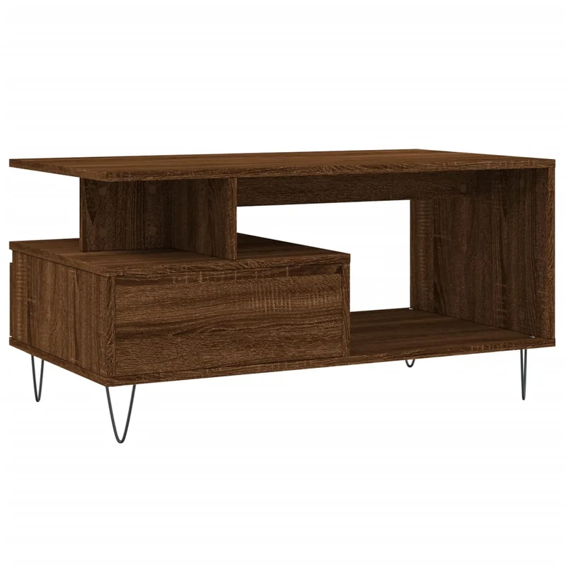 Table basse avec tiroir design industriel 90 x 49 x 45 cm bois d'ingénierie marron et métal DEC038780