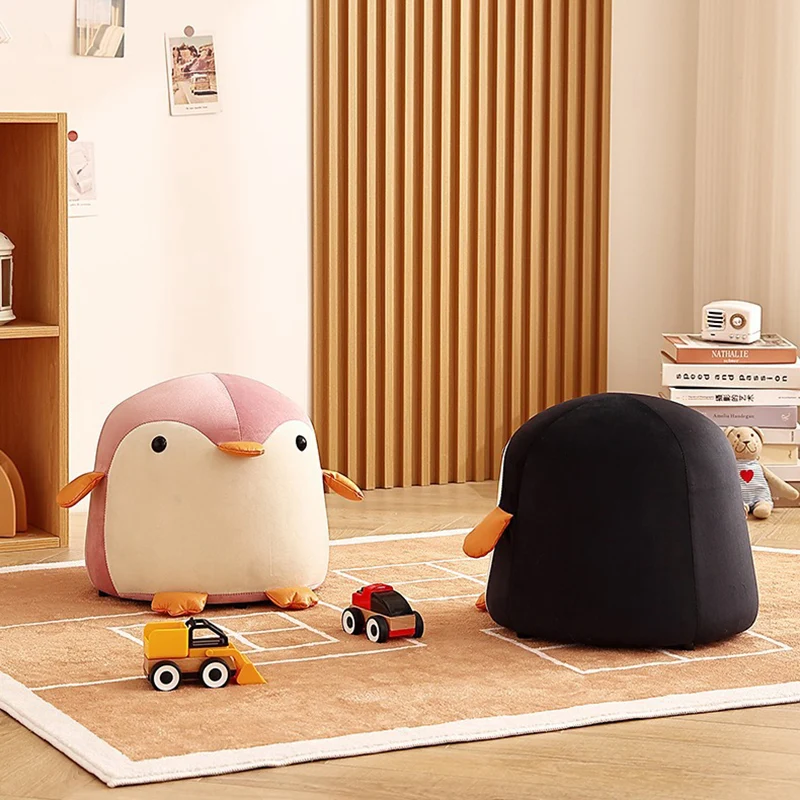 Contemporary Creative Kids Penguin Velvet Plywood Low Stool For Living Room