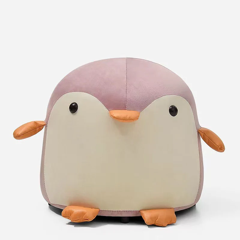 Contemporary Creative Kids Penguin Velvet Plywood Low Stool For Living Room