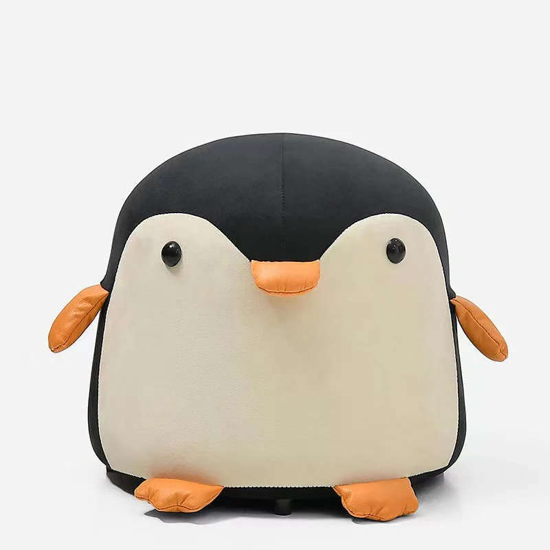 Contemporary Creative Kids Penguin Velvet Plywood Low Stool For Living Room