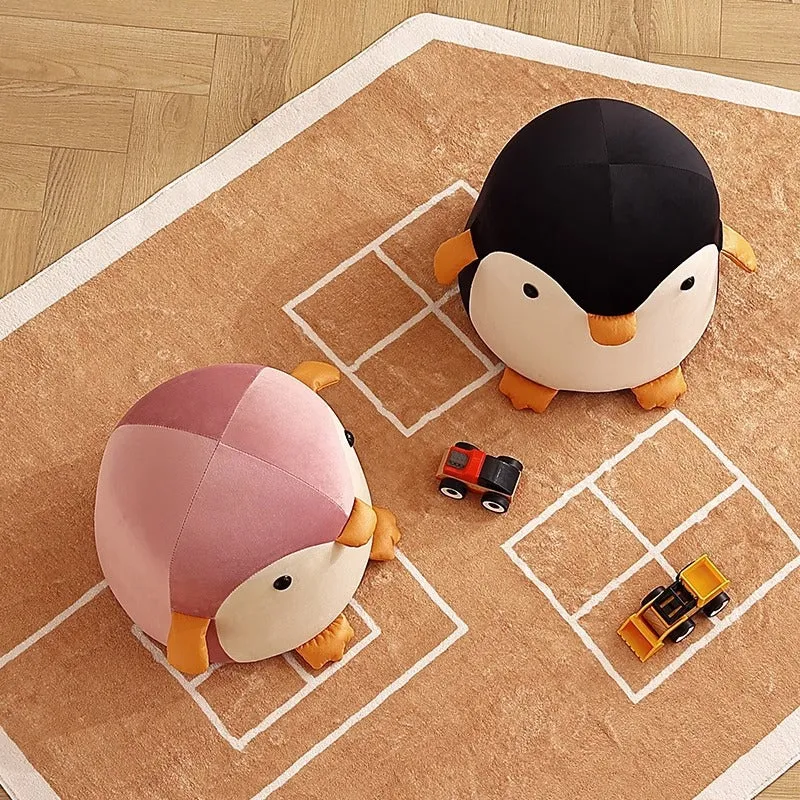 Contemporary Creative Kids Penguin Velvet Plywood Low Stool For Living Room