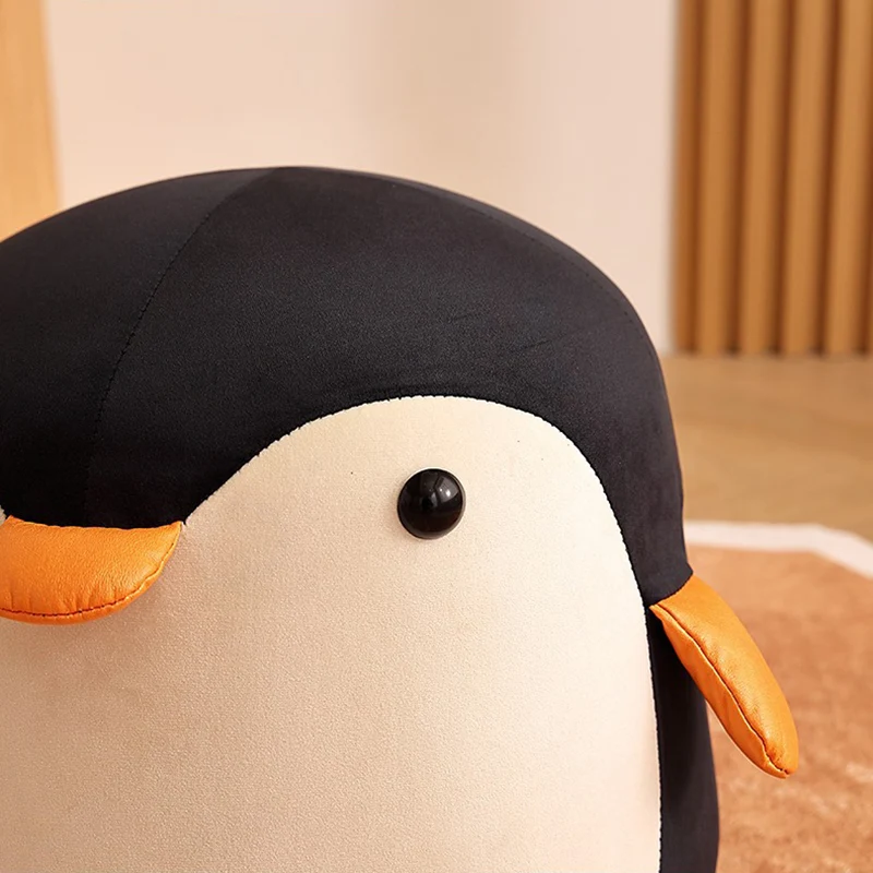 Contemporary Creative Kids Penguin Velvet Plywood Low Stool For Living Room