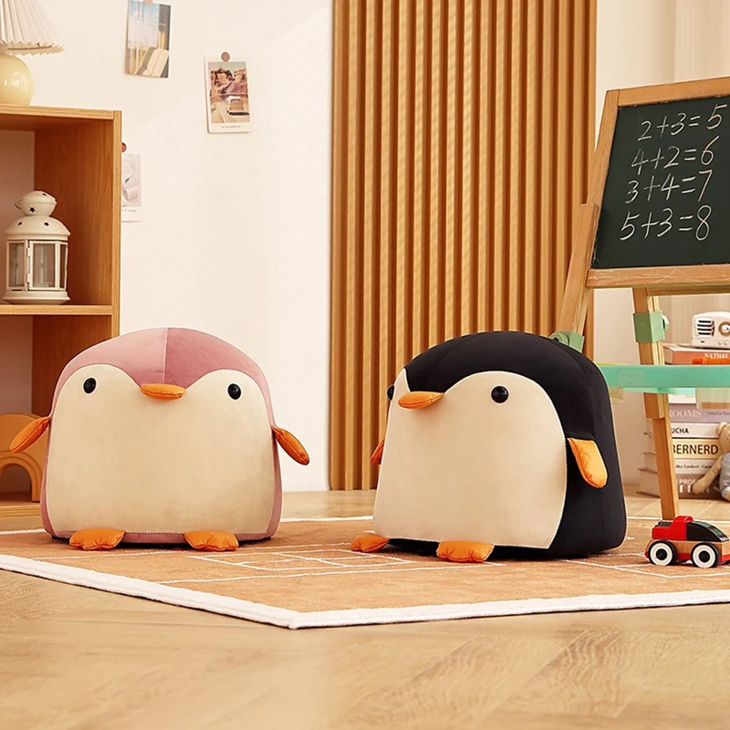 Contemporary Creative Kids Penguin Velvet Plywood Low Stool For Living Room