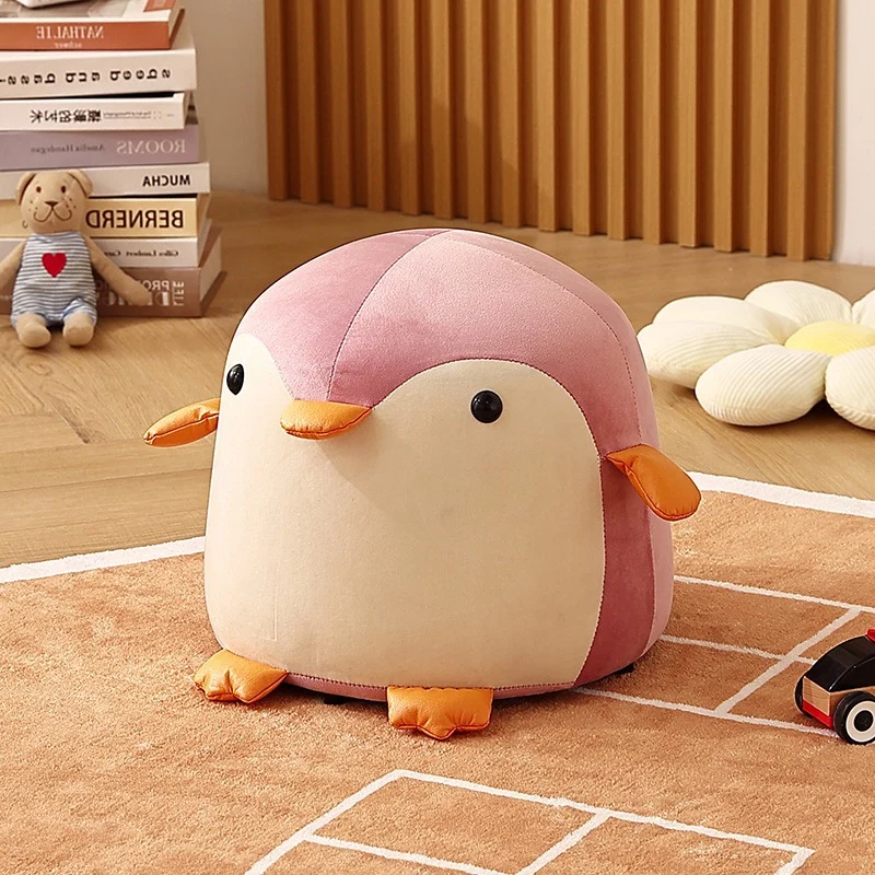 Contemporary Creative Kids Penguin Velvet Plywood Low Stool For Living Room