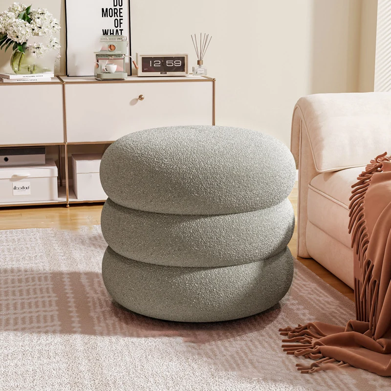 Contemporary Creative Multi-Level Round Sherpa Fabric Plywood Frame Low Stool For Living Room