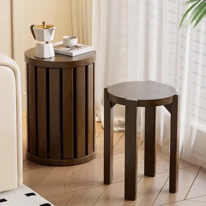Modern Minimalist Multifunctional Combination Stool Round Rubber Wood End Table For Living Room