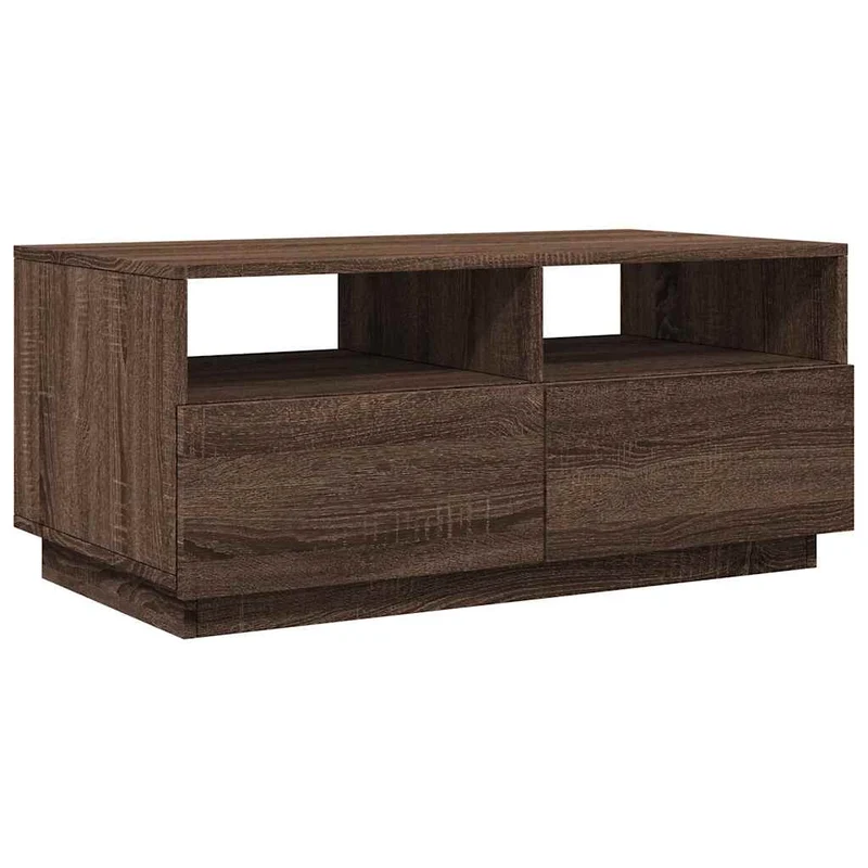 Table basse de salon design moderne avec lumières LED 90 x 49 x 40 cm bois d'ingénierie marron DEC037637