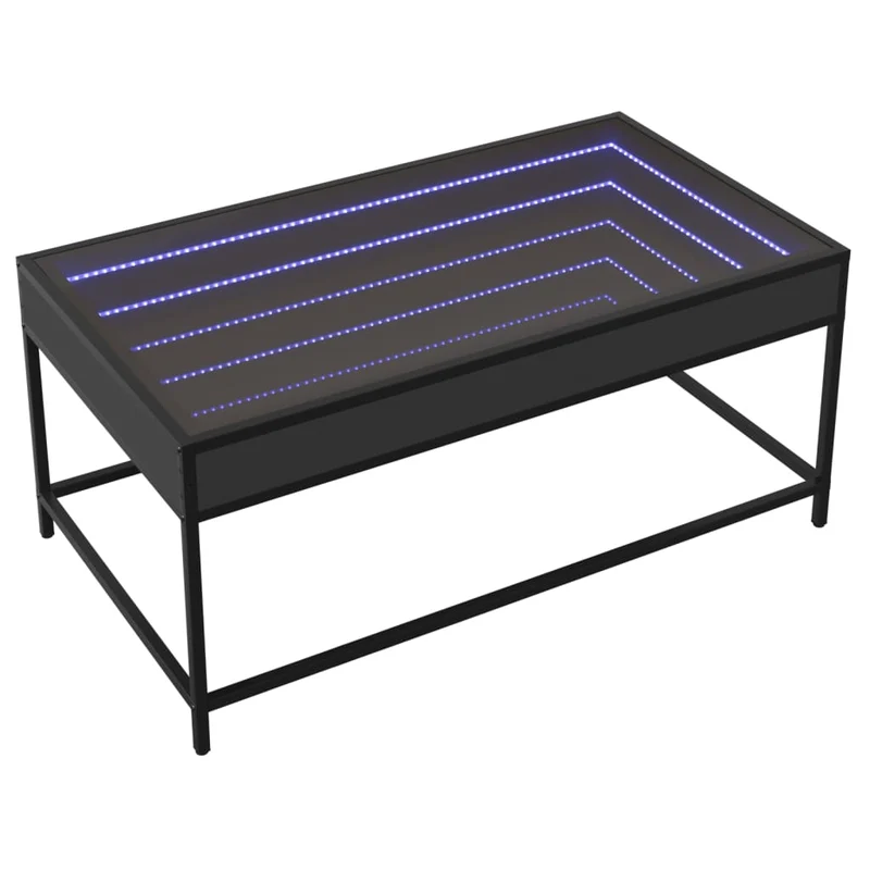 Table basse de salon design moderne avec LED 90 x 50 x 41 cm bois d'ingénierie noir verre et métal DEC037522