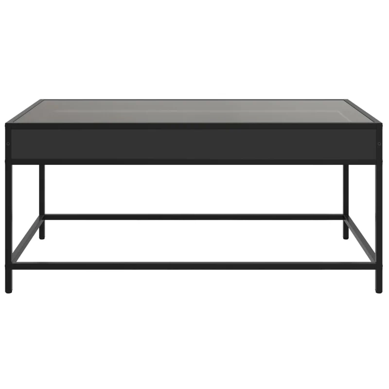 Table basse de salon design moderne avec LED 90 x 50 x 41 cm bois d'ingénierie noir verre et métal DEC037522
