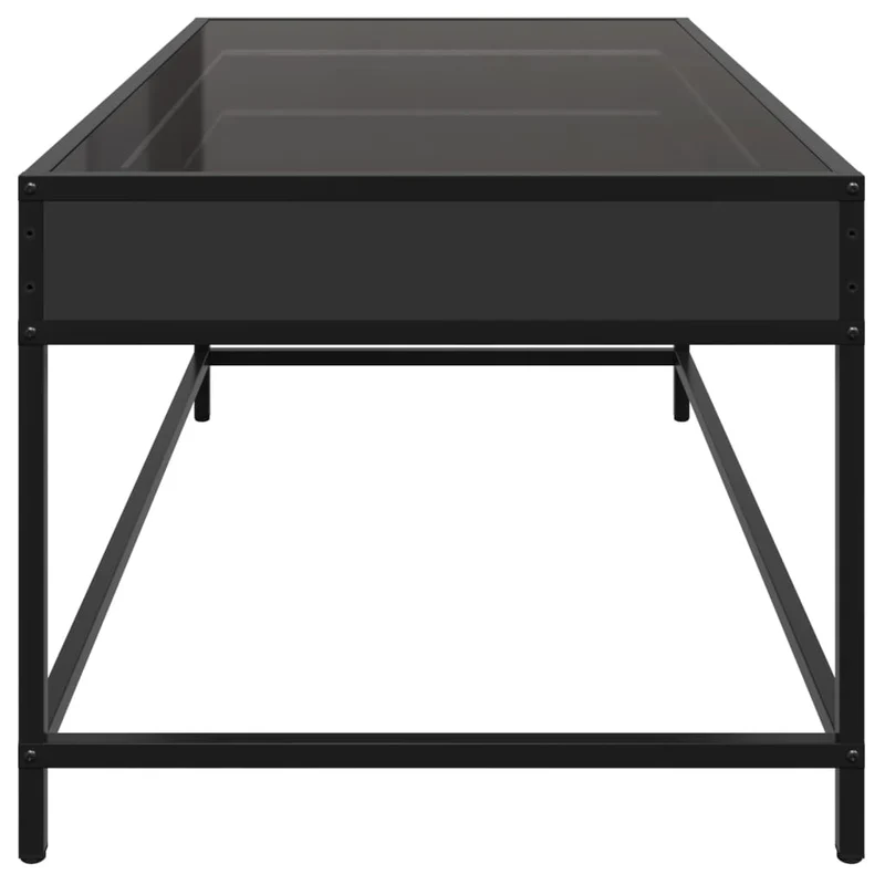 Table basse de salon design moderne avec LED 90 x 50 x 41 cm bois d'ingénierie noir verre et métal DEC037522