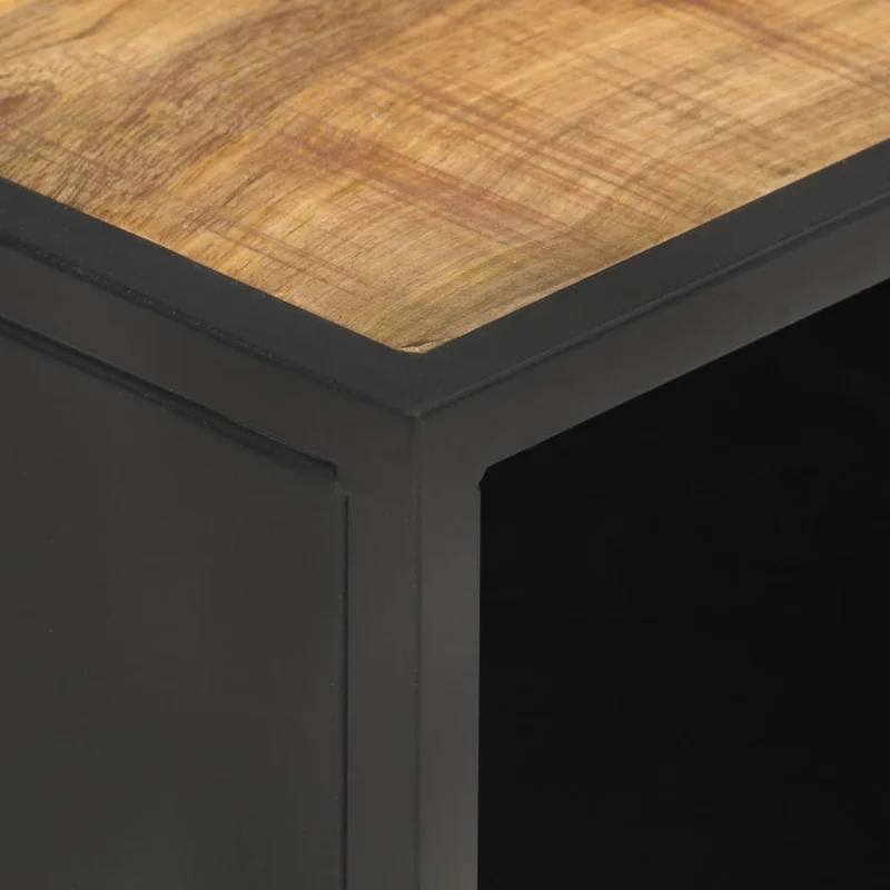 Table basse de salon design industriel rustique 90 x 50 x 35cm bois de manguier brut et canne naturelle marron DEC037229