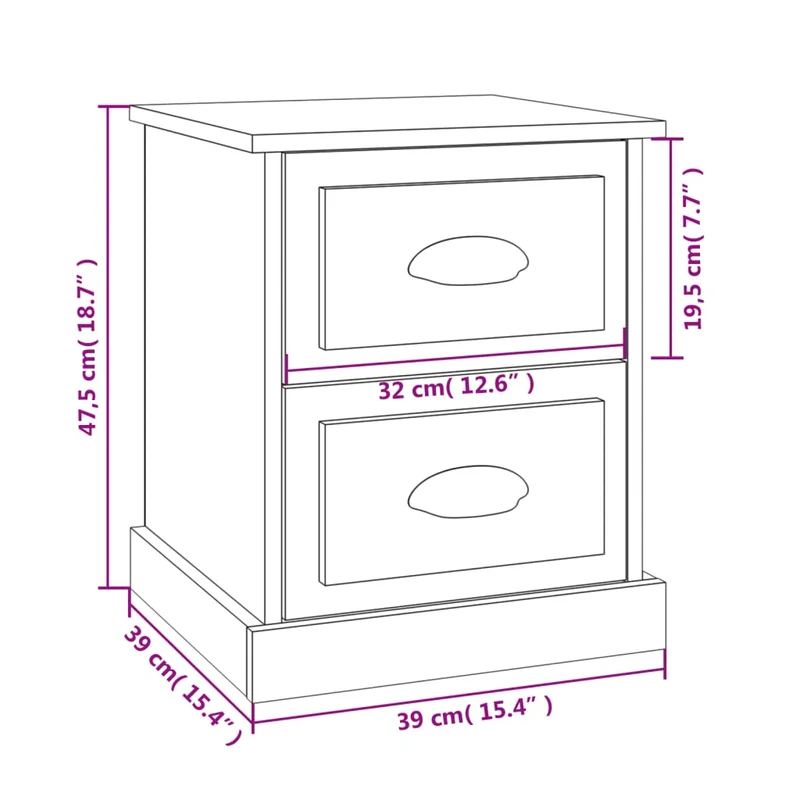 Table de chevet avec deux tiroirs 39 x 39 x 47,5 cm bois d'ingénierie couleur chêne DEC033811