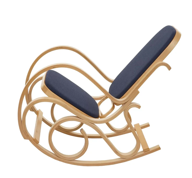 Fauteuil à bascule rocking chair en bois clair assise en tissu gris anthracite FAB040027