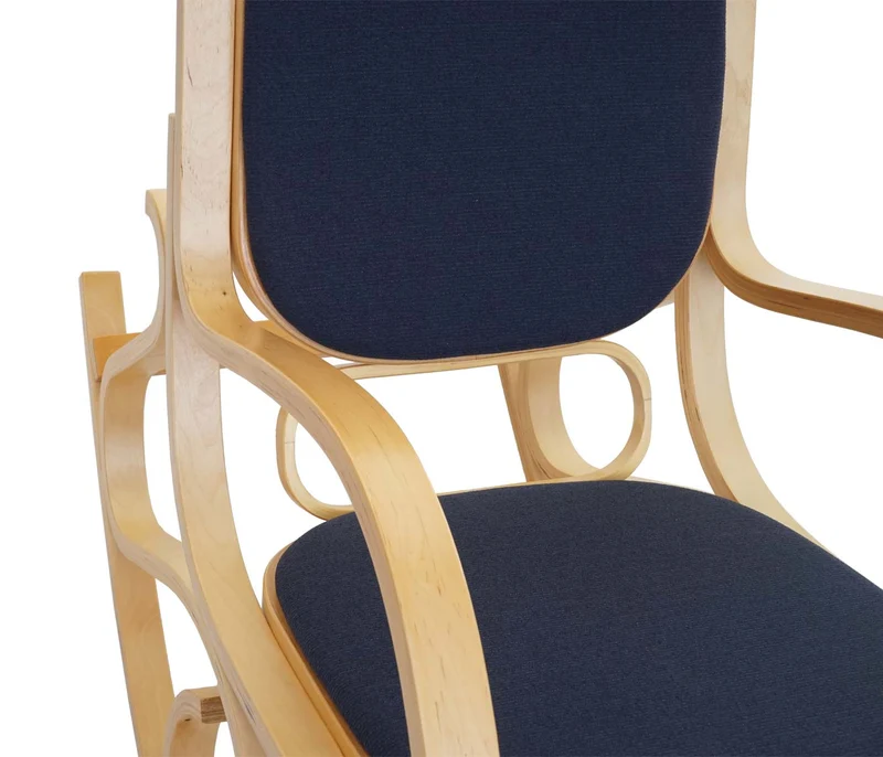 Fauteuil à bascule rocking chair en bois clair assise en tissu gris anthracite FAB040027