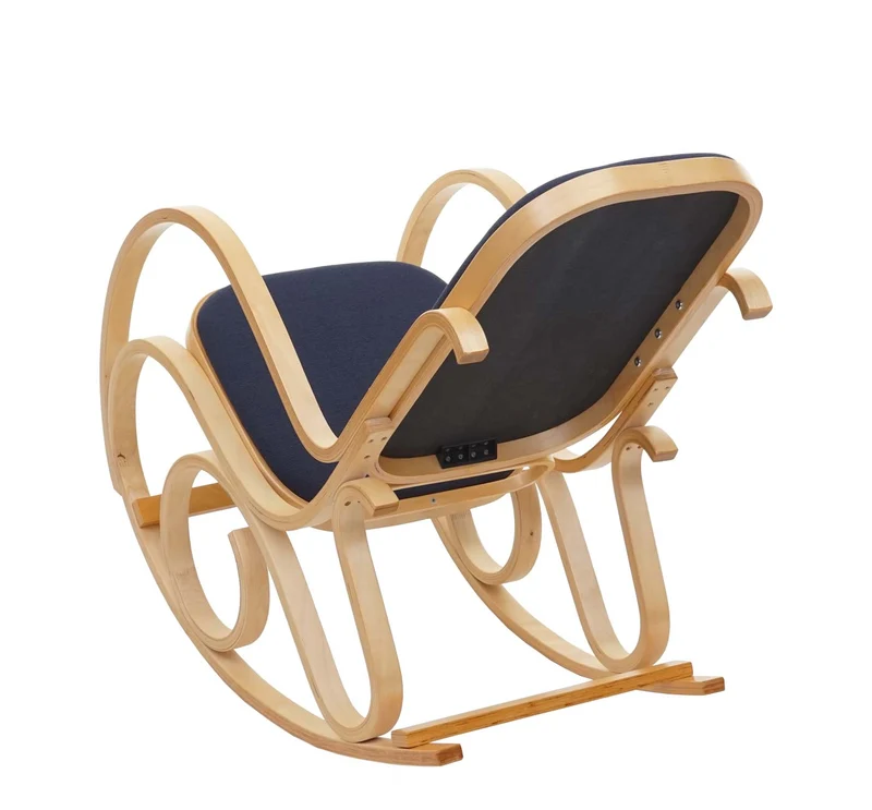 Fauteuil à bascule rocking chair en bois clair assise en tissu gris anthracite FAB040027