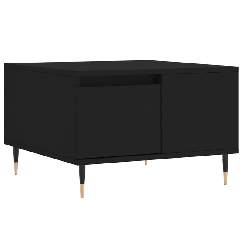 Table basse avec tiroir design moderne 55 x 55 x 36,5 cm bois d'ingénierie noir et métal DEC039688