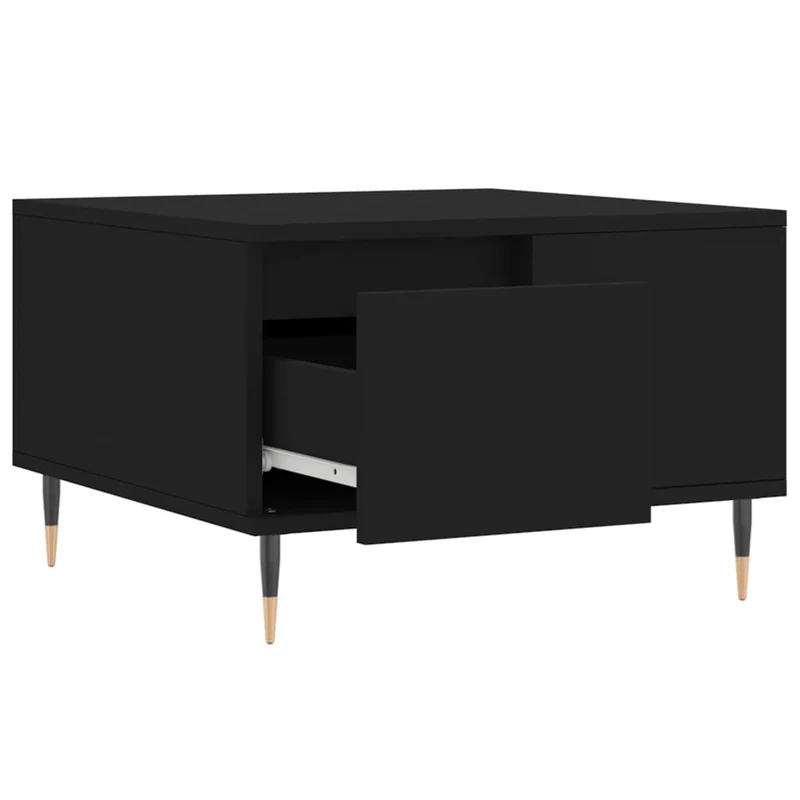 Table basse avec tiroir design moderne 55 x 55 x 36,5 cm bois d'ingénierie noir et métal DEC039688
