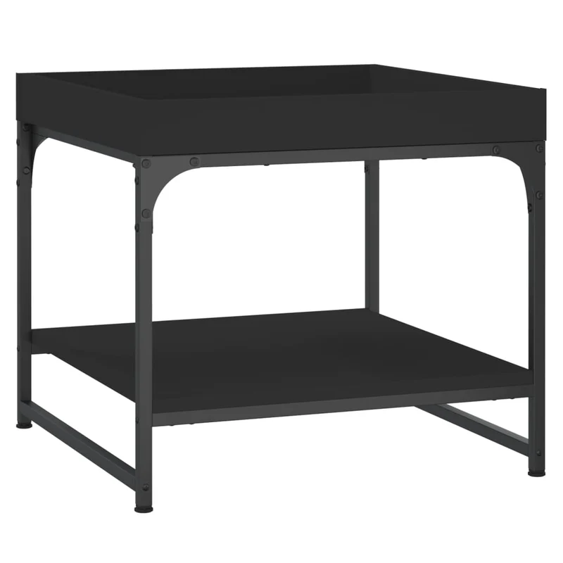 Table basse avec étagère design industriel moderne 49,5 x 49,5 x 45 cm bois d'ingénierie noir et fer DEC039650