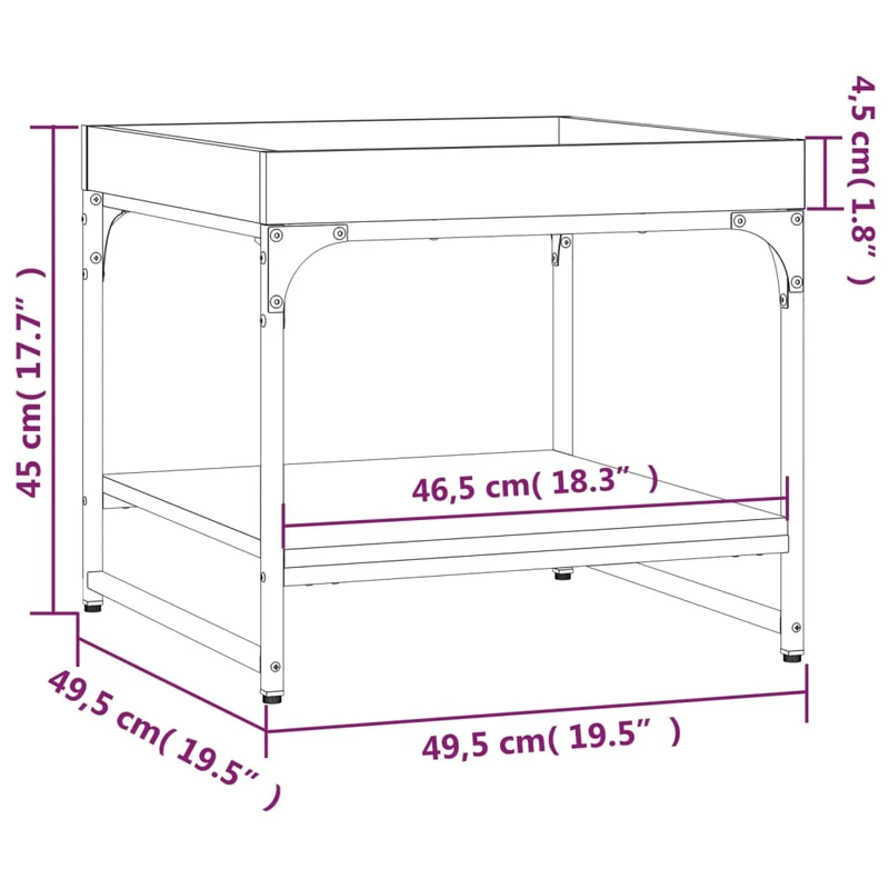 Table basse avec étagère design industriel moderne 49,5 x 49,5 x 45 cm bois d'ingénierie noir et fer DEC039650