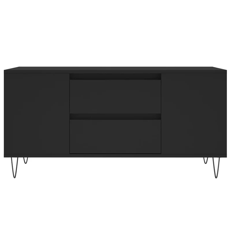 Table basse avec 2 tiroirs et 4 compartiments design industriel moderne 102 x 44,5 x 50 cm bois d'ingénierie noir et métal DEC039587