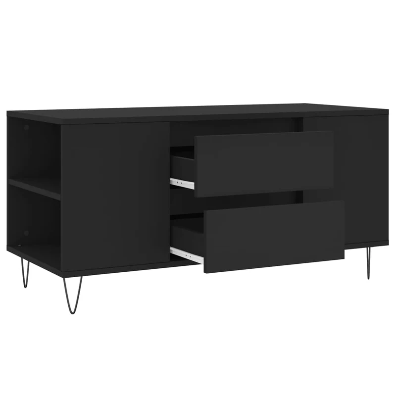 Table basse avec 2 tiroirs et 4 compartiments design industriel moderne 102 x 44,5 x 50 cm bois d'ingénierie noir et métal DEC039587