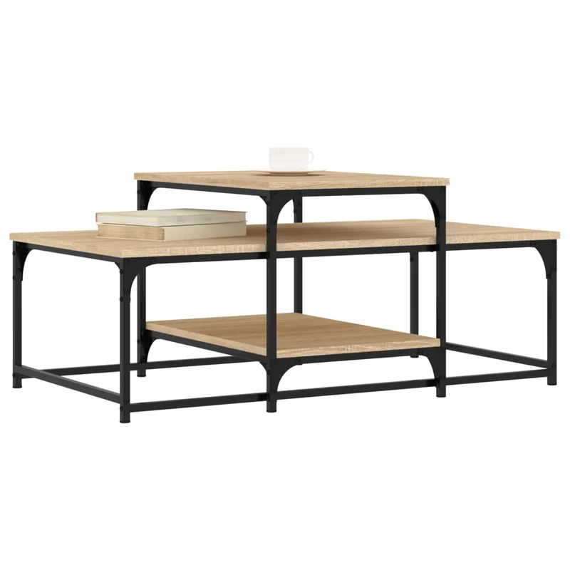 Table basse avec étagères design industriel 102 x 60 x 45 cm bois d'ingénierie couleur chêne et métal DEC038918