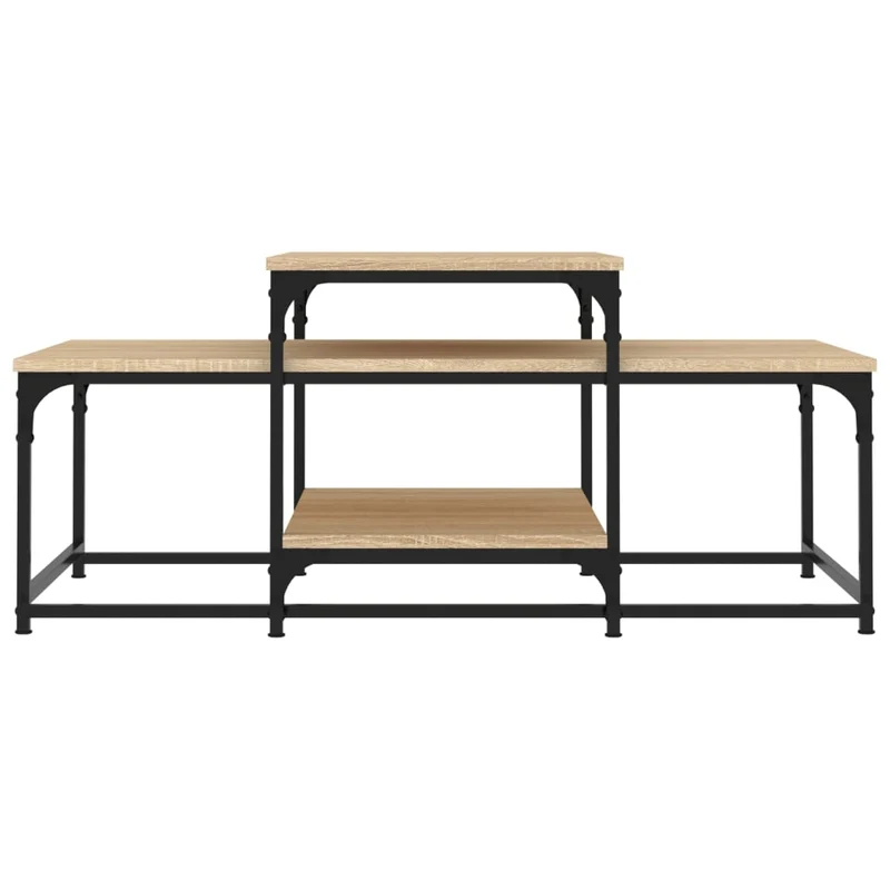 Table basse avec étagères design industriel 102 x 60 x 45 cm bois d'ingénierie couleur chêne et métal DEC038918