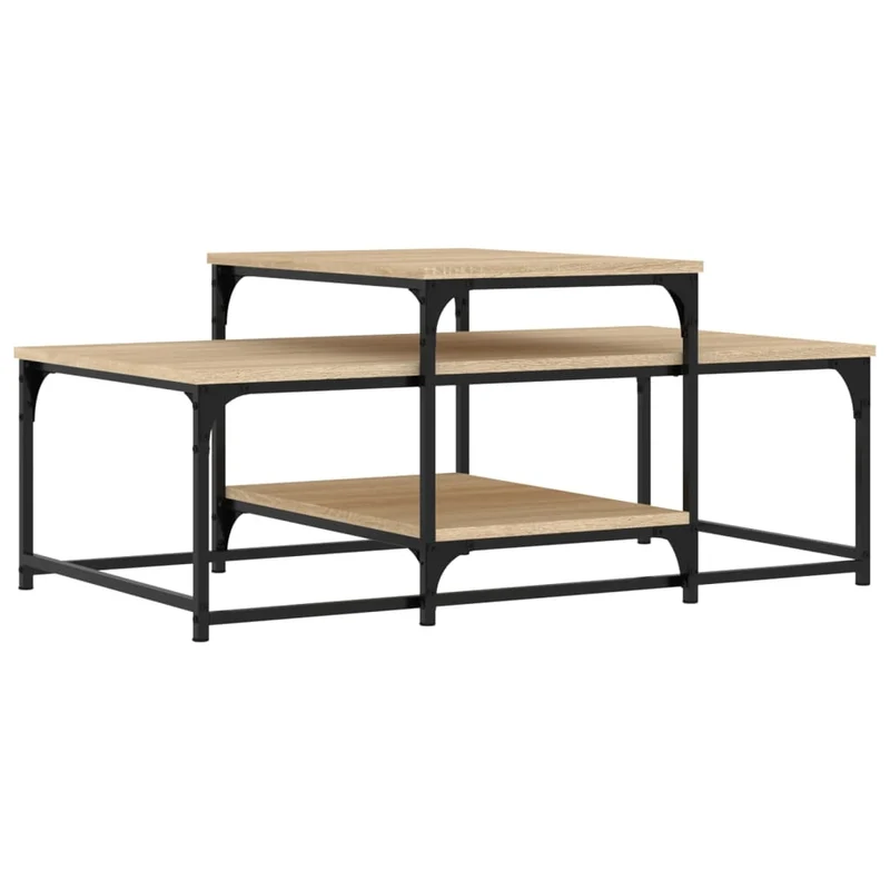 Table basse avec étagères design industriel 102 x 60 x 45 cm bois d'ingénierie couleur chêne et métal DEC038918