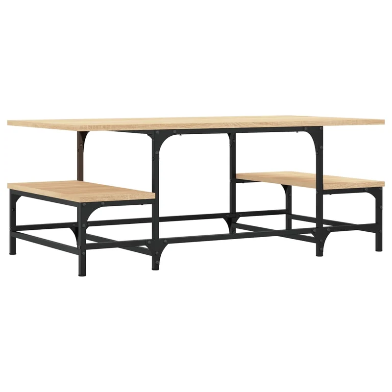 Table basse avec étagèes design industriel 100 x 50,5 x 40 cm bois d'ingénierie couleur chêne et métal DEC038849