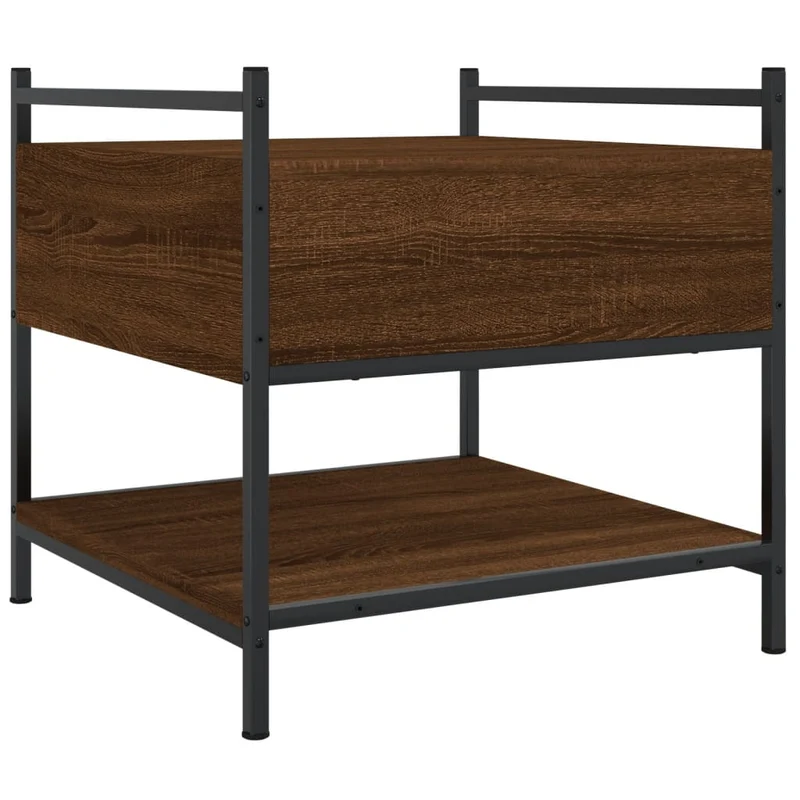 Table basse avec tiroir et étagère design industriel moderne 50 x 50 x 50 cm bois d'ingénierie marron et métal DEC038685