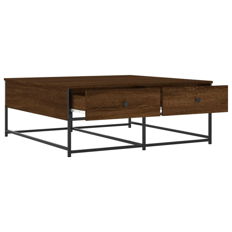 Table basse avec tiroirs design industriel moderne 100 x 99 x 40 cm bois d'ingénierie marron et métal DEC038613