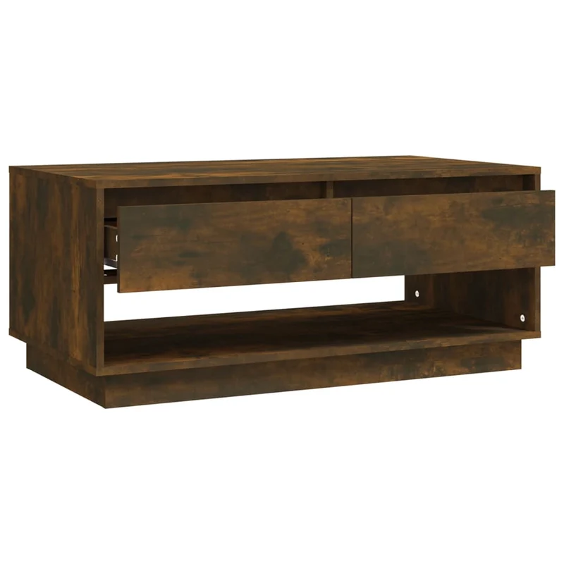 Table basse avec tiroirs et étagère design rustique moderne 102,5 x 55 x 44 cm bois d'ingénierie marron DEC038354