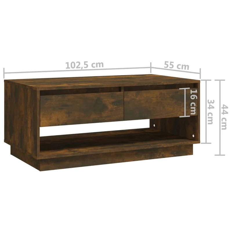 Table basse avec tiroirs et étagère design rustique moderne 102,5 x 55 x 44 cm bois d'ingénierie marron DEC038354