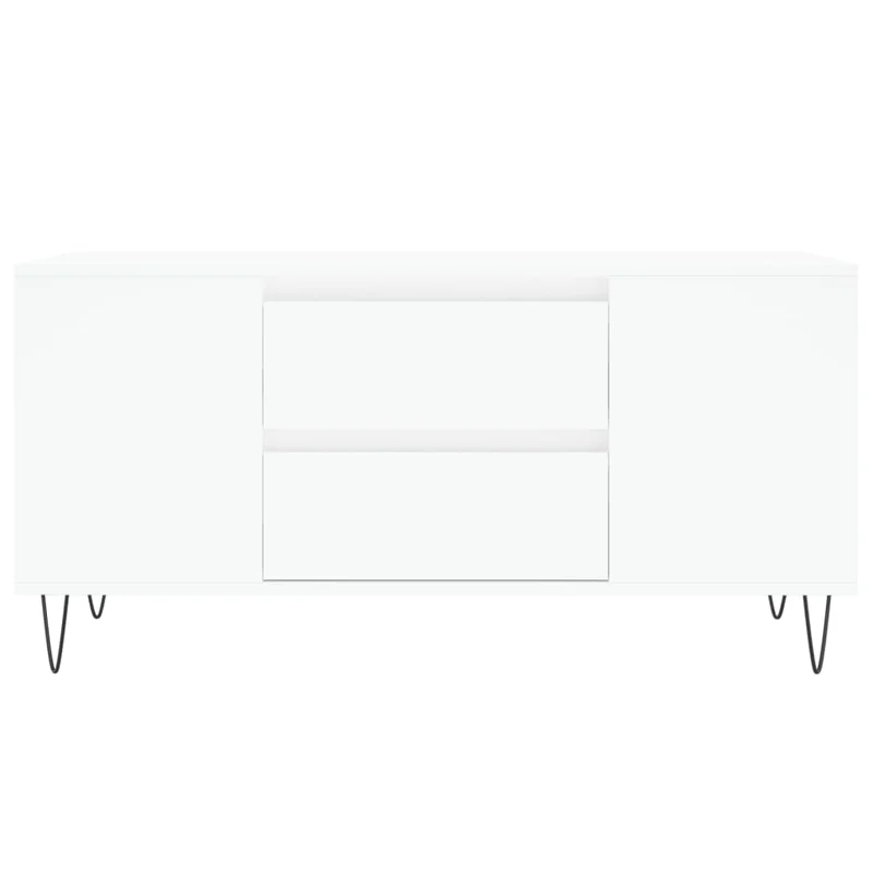 Table basse de salon avec 2 tiroirs et de 4 compartiments design moderne 102 x 44,5 x 50 cm bois d'ingénierie blanc et métal DEC037804