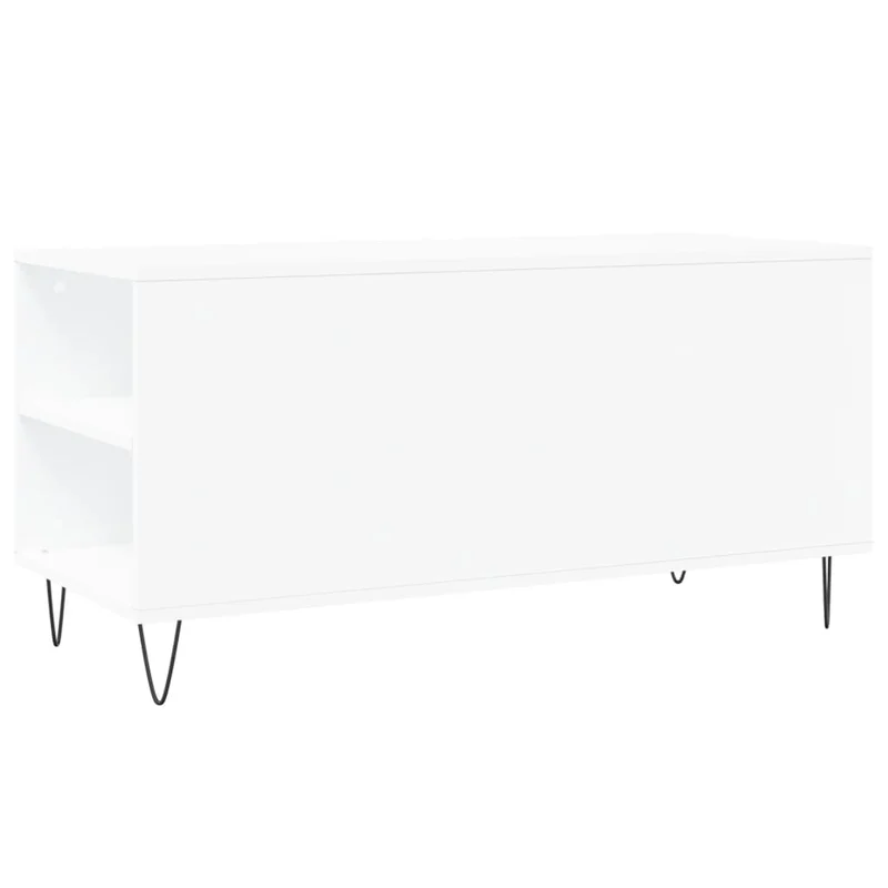 Table basse de salon avec 2 tiroirs et de 4 compartiments design moderne 102 x 44,5 x 50 cm bois d'ingénierie blanc et métal DEC037804